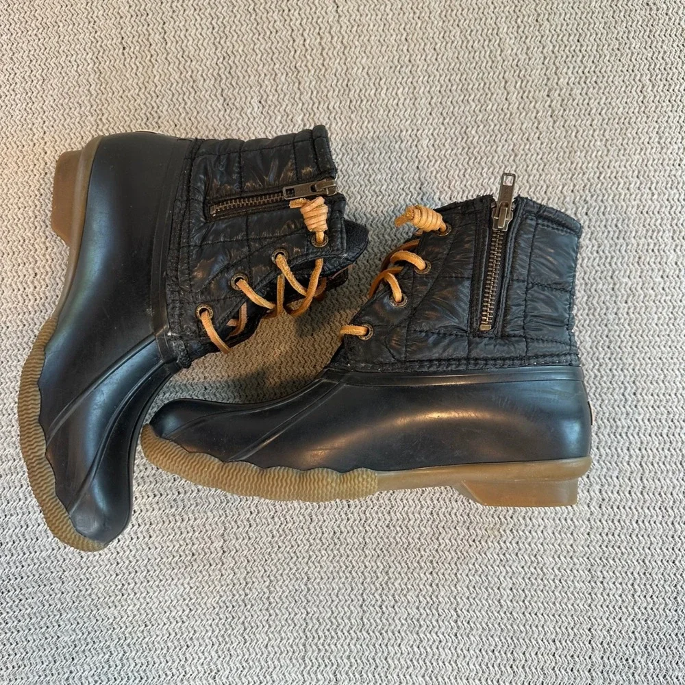 Sperry Saltwater Duck Boots Womens 6.5 Black Quilted Waterproof Outdoor Classic